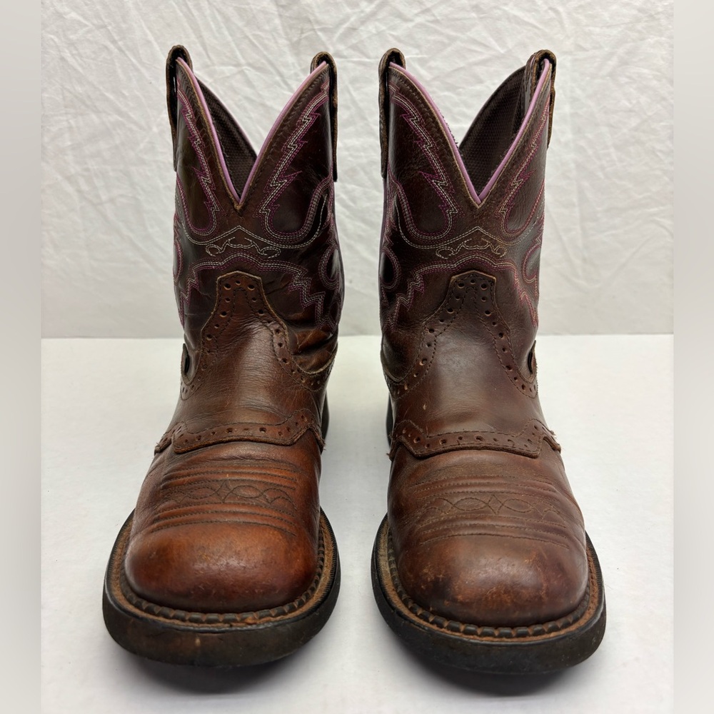 Justin Gypsy Brown Leather Western Boots with Pink Accent women’s size 8.5